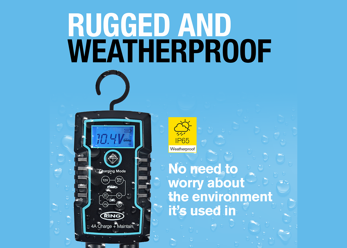 RSC804 Smart Battery Charger hooked on hood